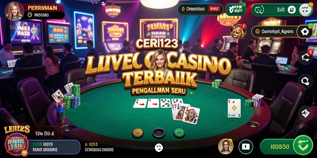 Tampilan gameplay CERI123 dengan dealer langsung dalam suasana kasino.