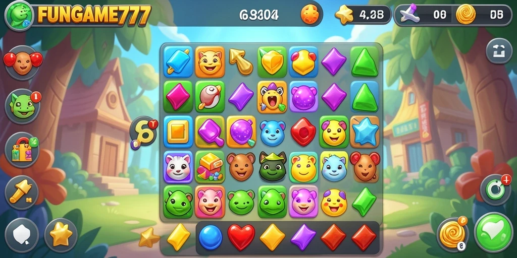 Tampilan gameplay menarik dari FUNGAME777 dalam mode Match-3.