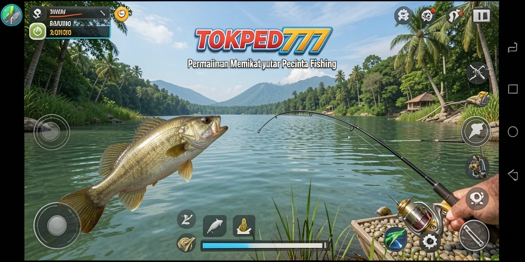 Tampilan menarik dari gameplay TOKPED777 dengan berbagai lokasi memancing.