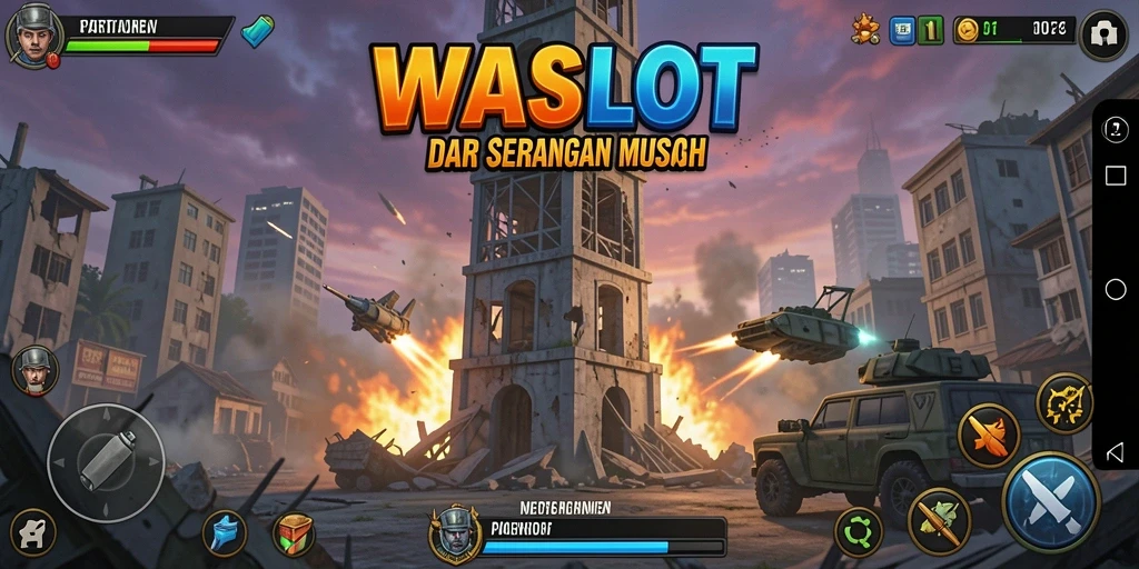 Screenshot gameplay WASLOT menampilkan pertarungan sengit di menara.